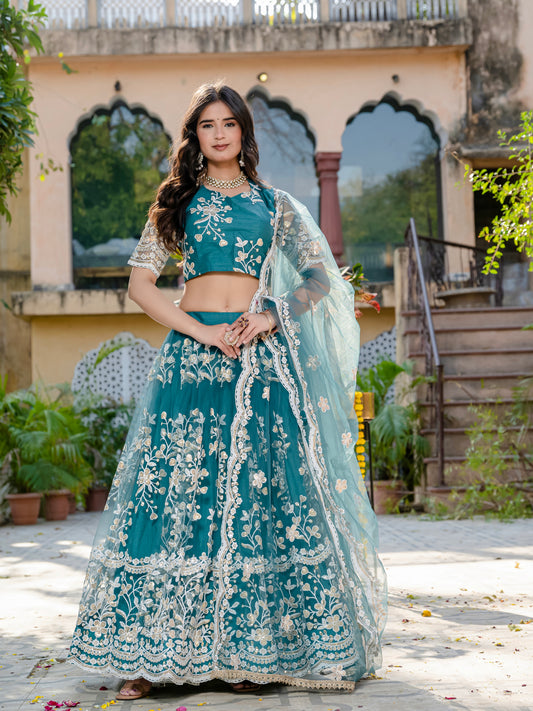 Grey Embroidered Party Wear Lehenga Set