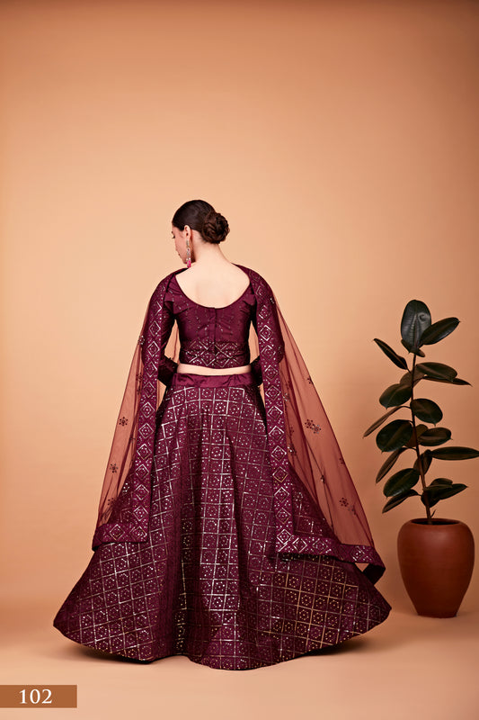 Burgundy Mirror Queen Lehenga