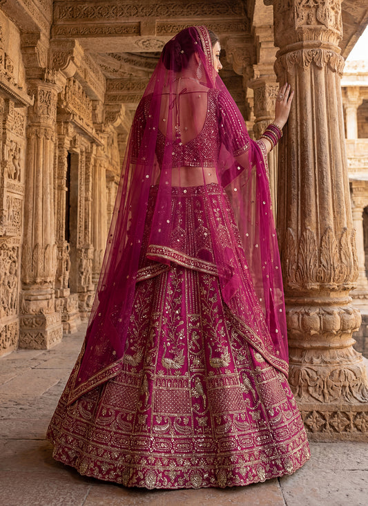 Lehenga choli Pink colour double dupatta combine peacock hand work designer