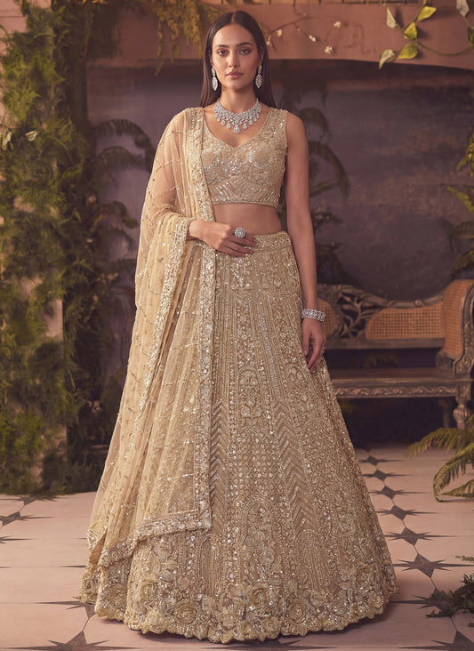 Stunning Sober Golden Party Wear Lehenga Choli