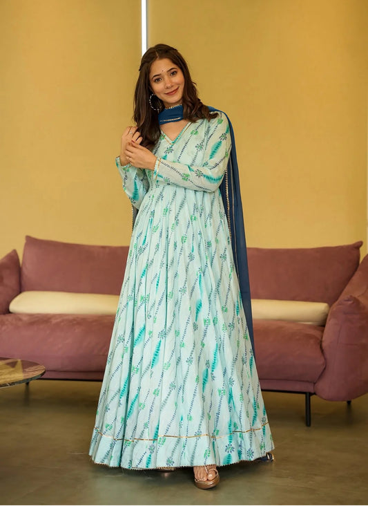 Heavy Rayon Beautiful digital printed Ethnic wear gown set collection