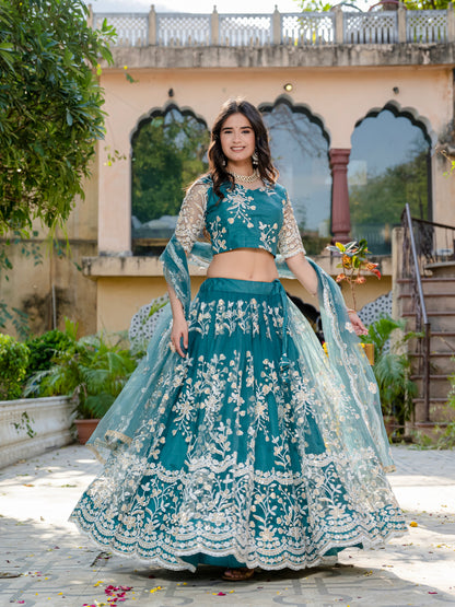 Grey Embroidered Party Wear Lehenga Set