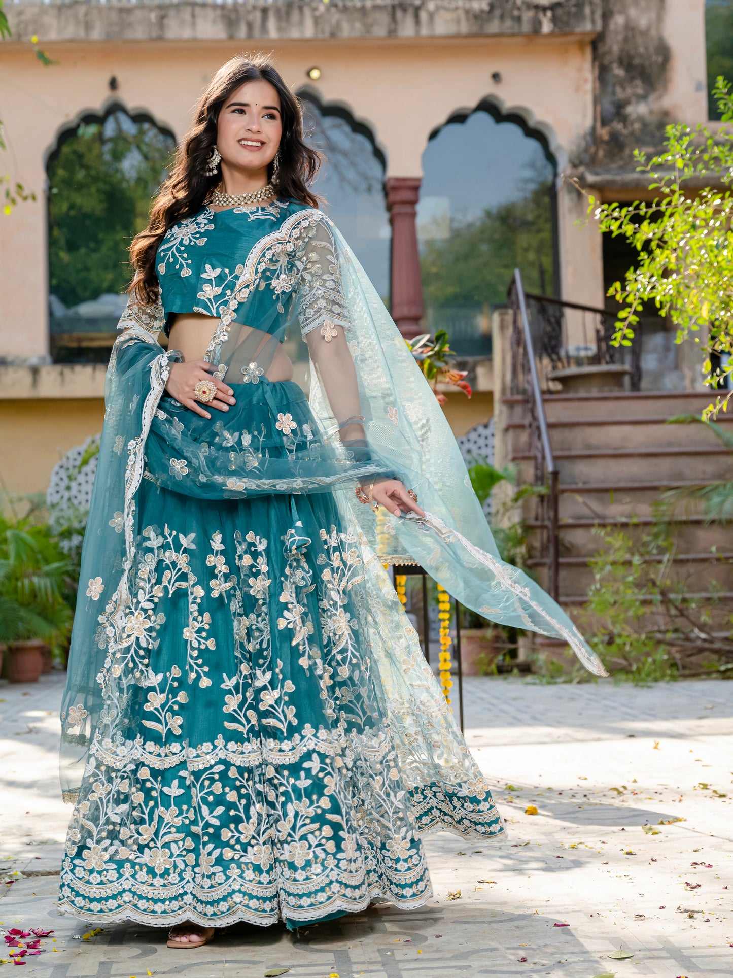 Grey Embroidered Party Wear Lehenga Set