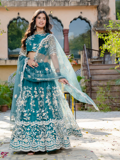 Grey Embroidered Party Wear Lehenga Set