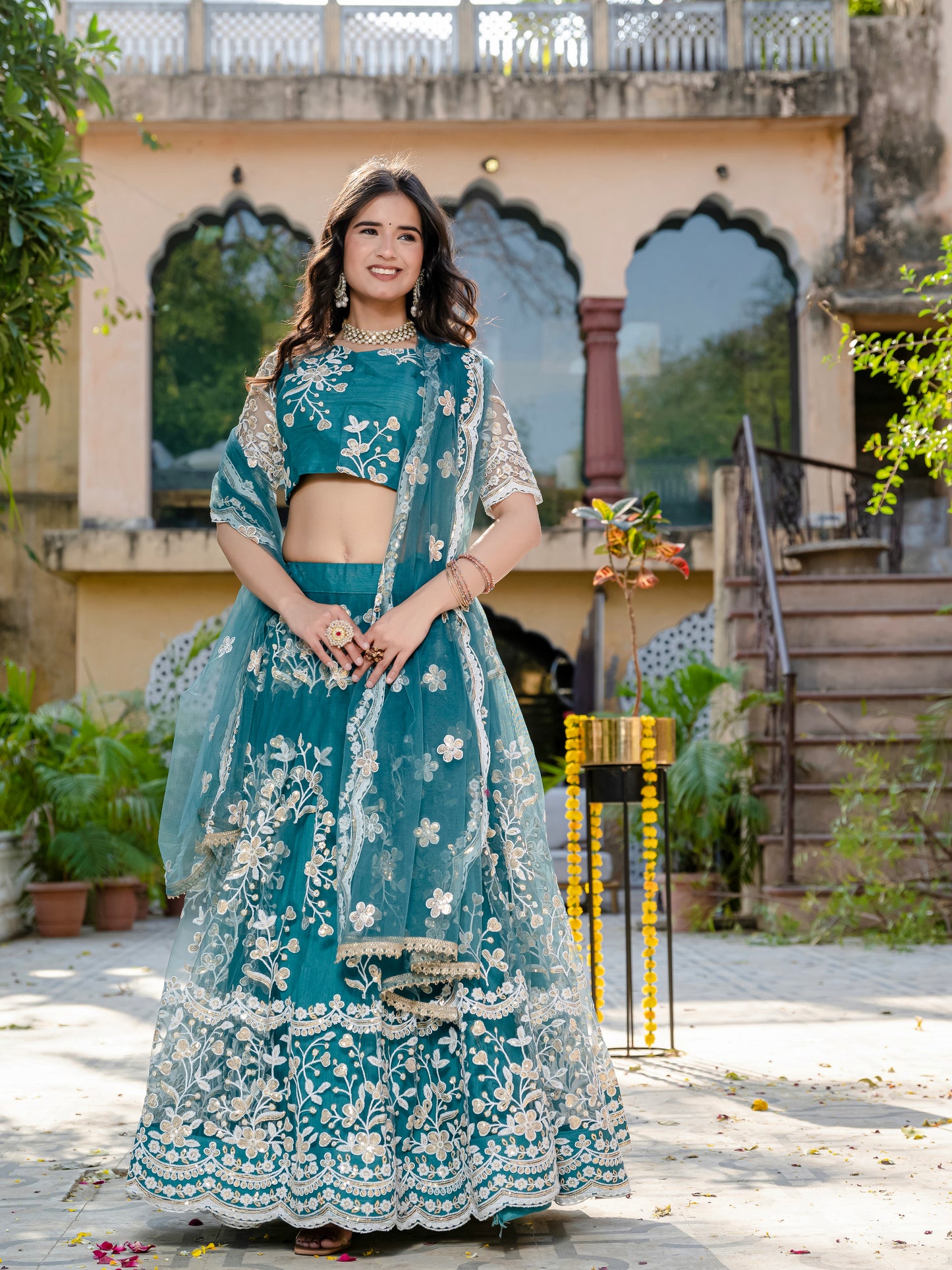 Grey Embroidered Party Wear Lehenga Set