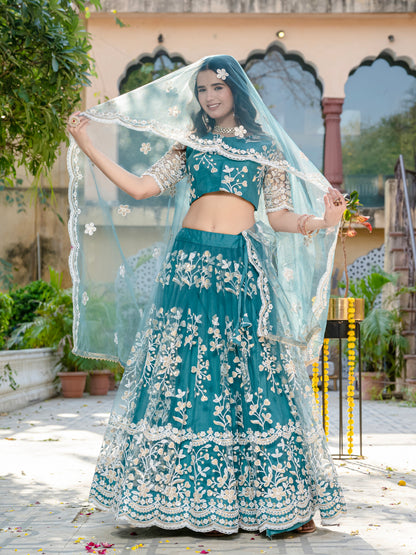 Grey Embroidered Party Wear Lehenga Set
