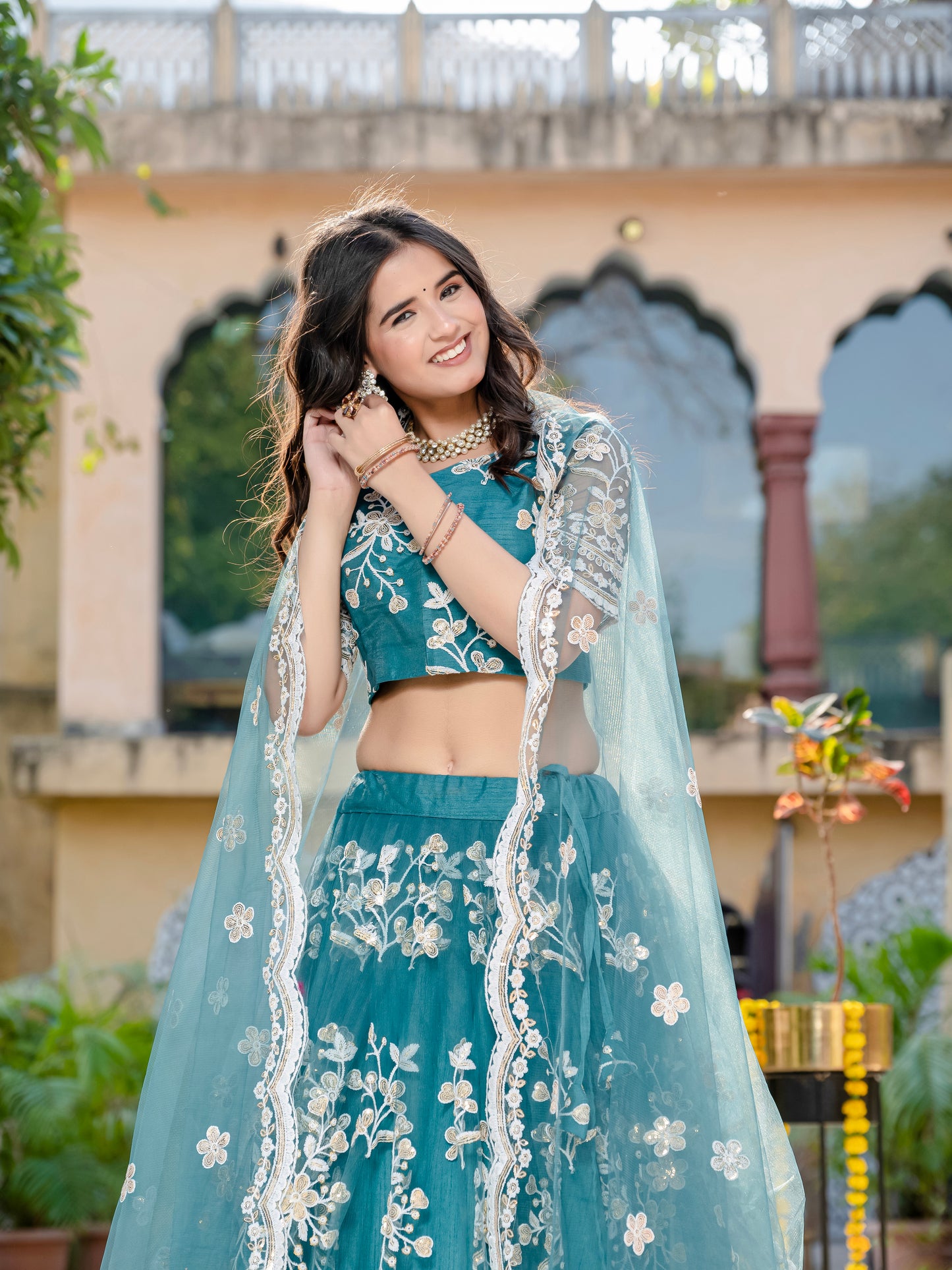 Grey Embroidered Party Wear Lehenga Set