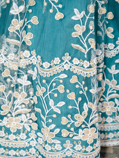 Grey Embroidered Party Wear Lehenga Set