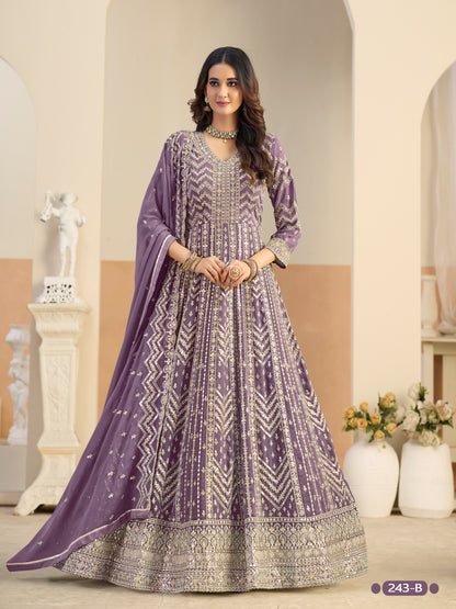 Georgette Havey Party wear gown purple colour
