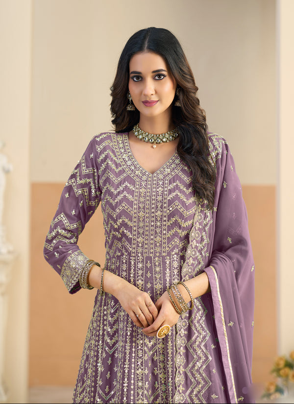 Georgette Havey Party wear gown purple colour