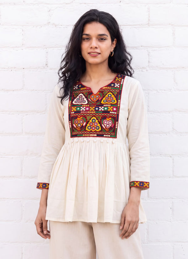 Women’s Gamthi Embroidered Rayon Kurti with Real Mirror Work