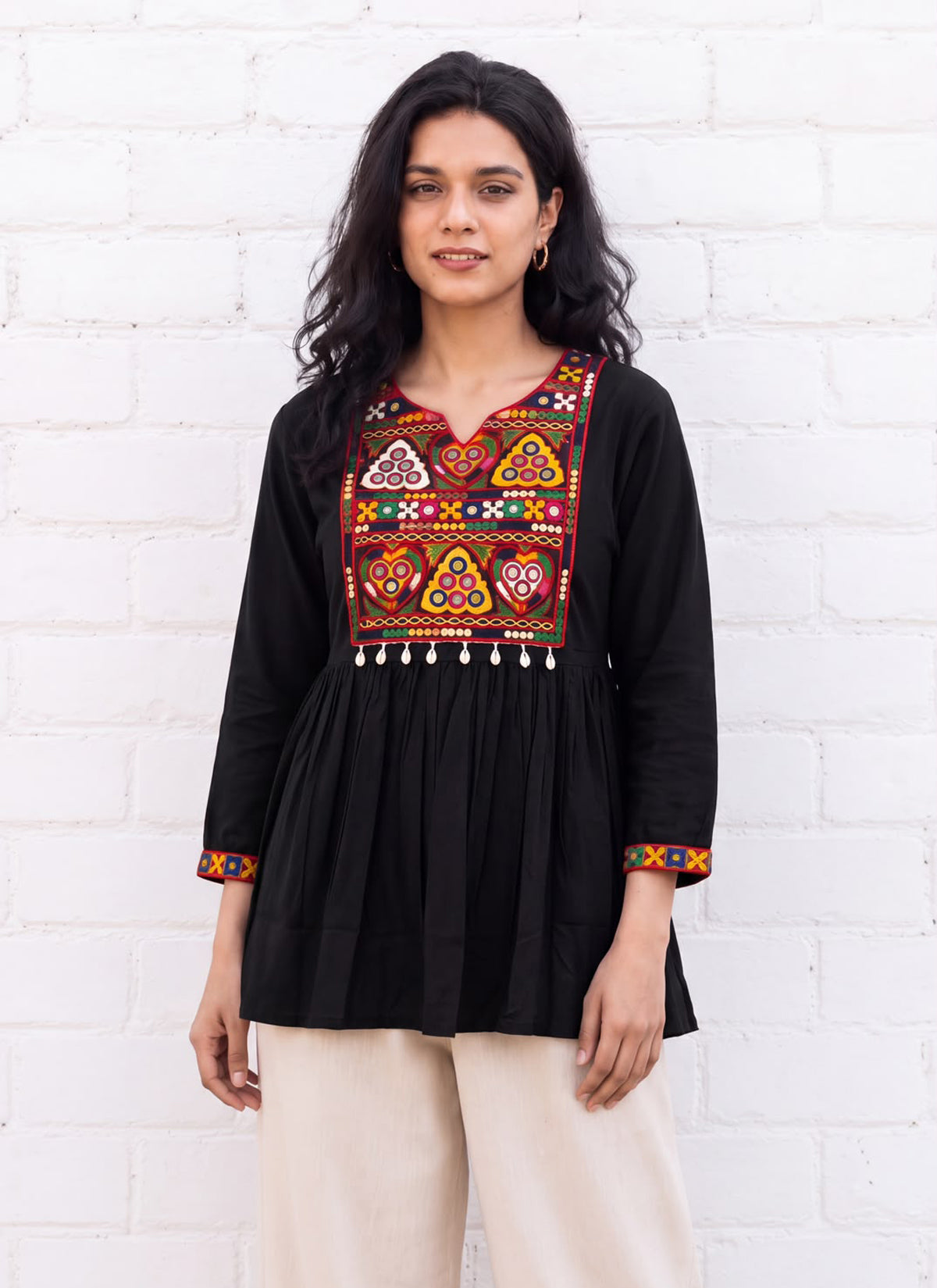 Women’s Gamthi Embroidered Rayon Kurti with Real Mirror Work