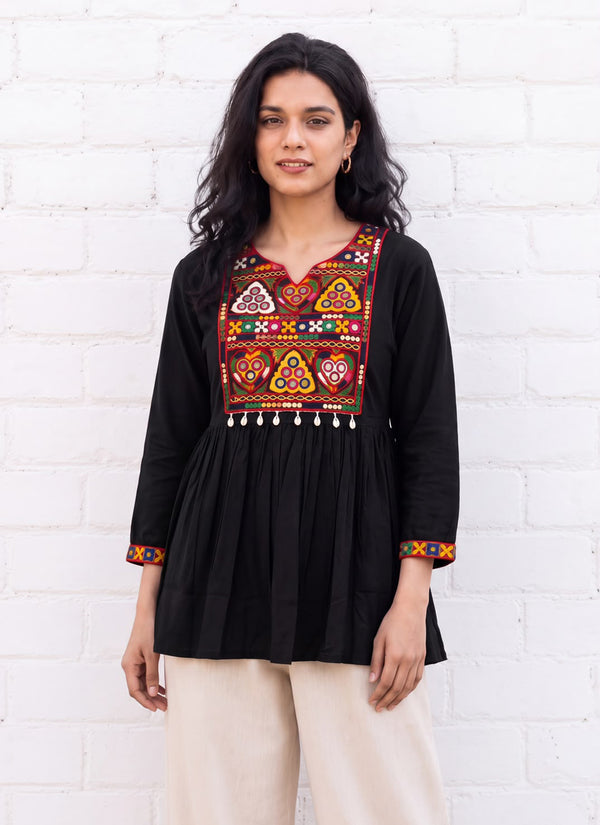 Women’s Gamthi Embroidered Rayon Kurti with Real Mirror Work