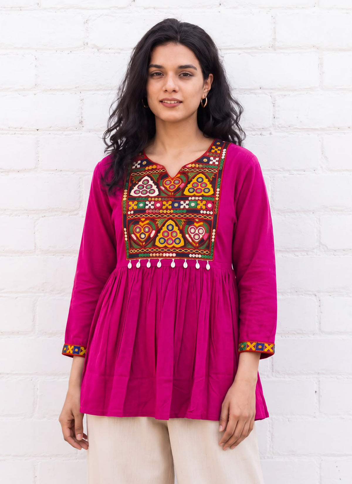 Women’s Gamthi Embroidered Rayon Kurti with Real Mirror Work