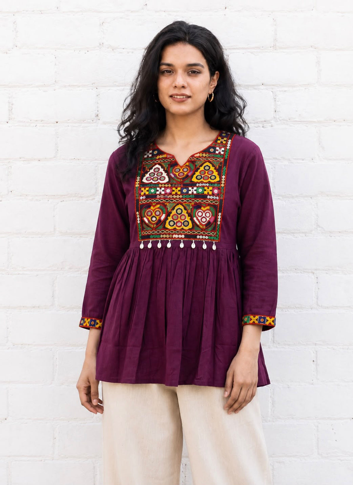 Women’s Gamthi Embroidered Rayon Kurti with Real Mirror Work