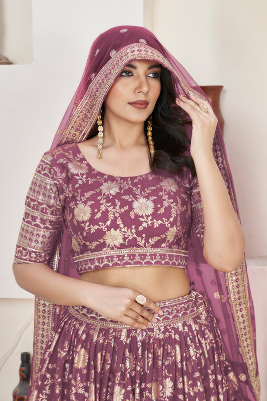 Mauve Gold Banarasi Style Lehenga Choli