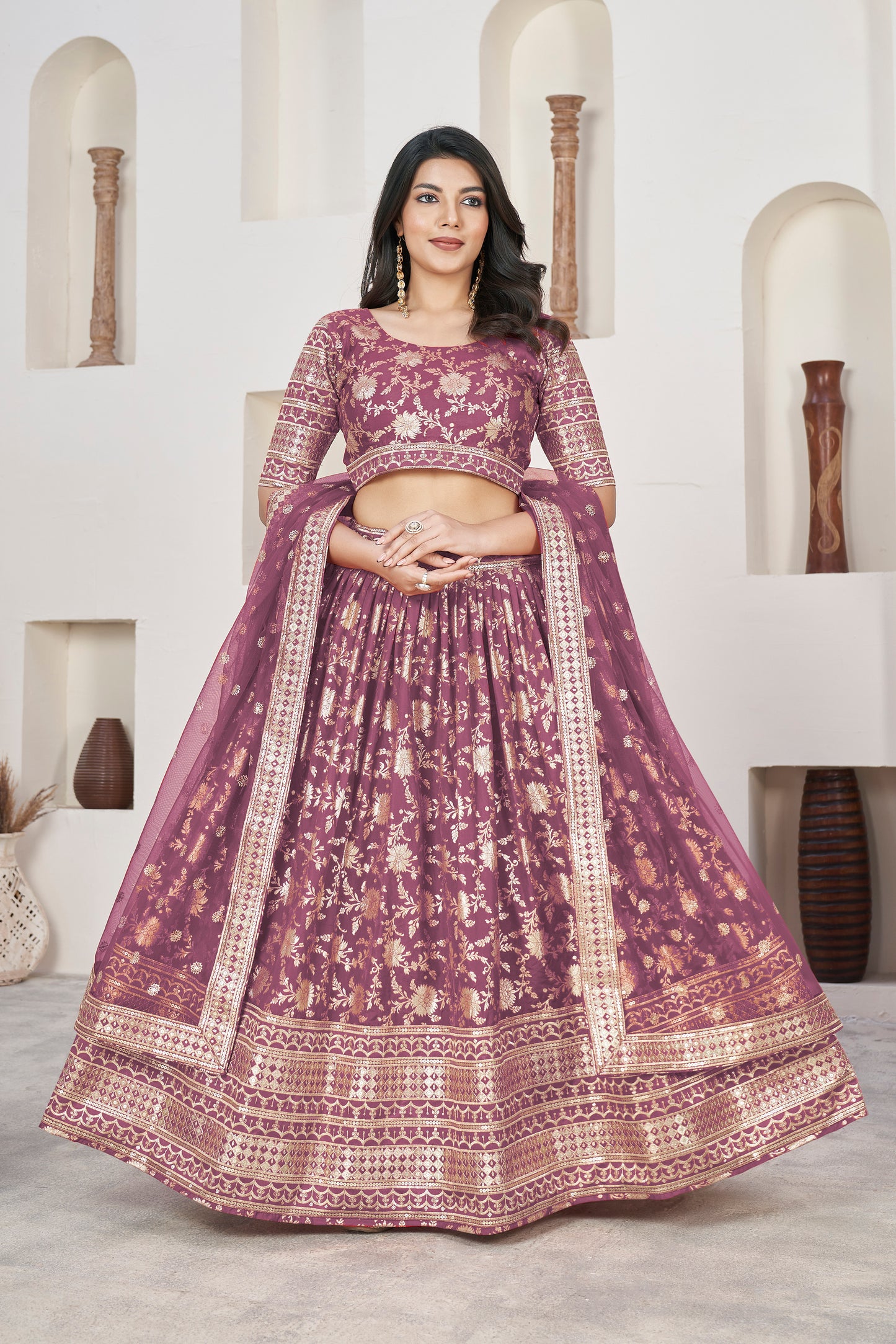 Mauve Gold Banarasi Style Lehenga Choli