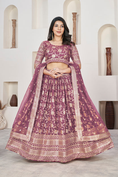 Mauve Gold Banarasi Style Lehenga Choli