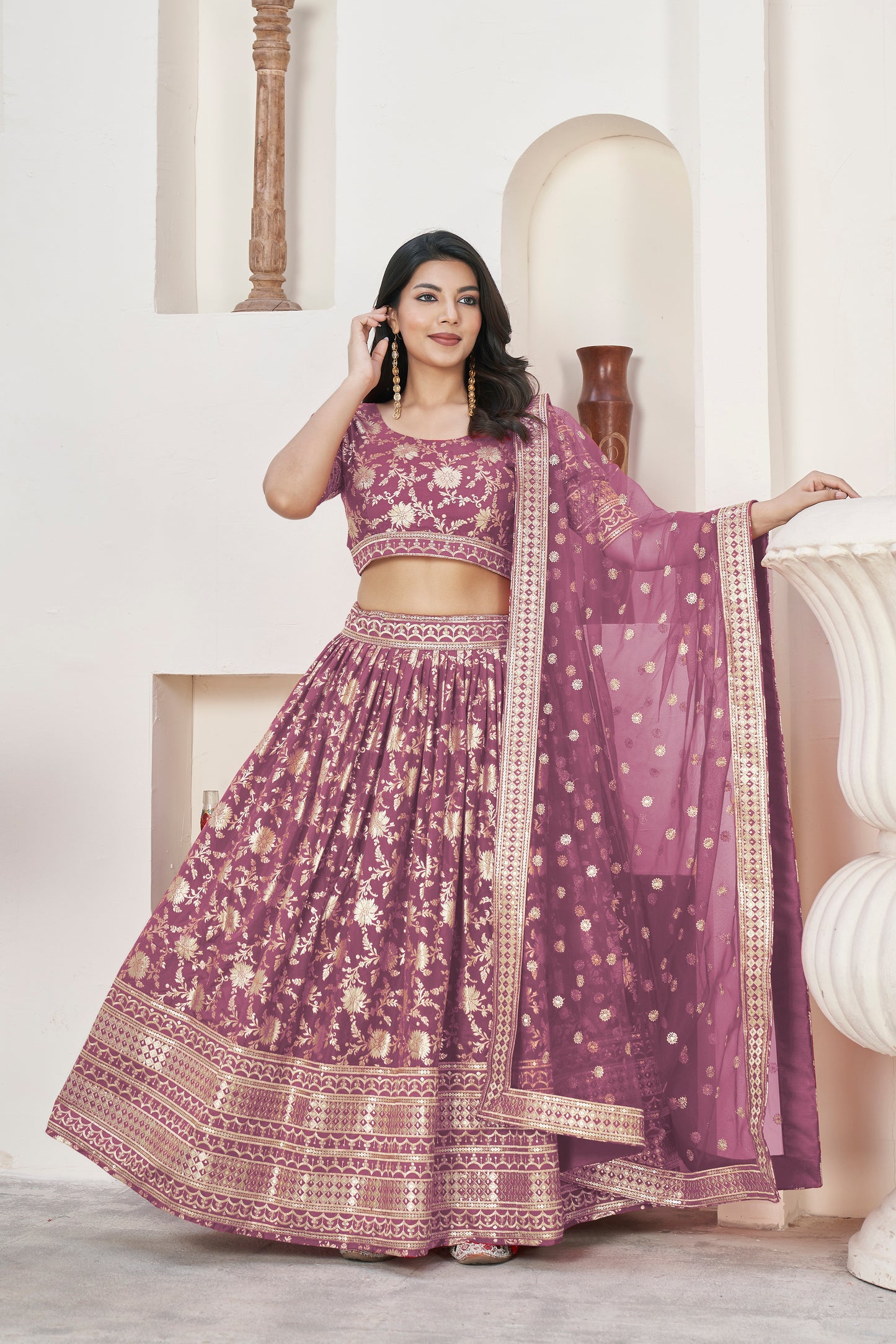 Mauve Gold Banarasi Style Lehenga Choli