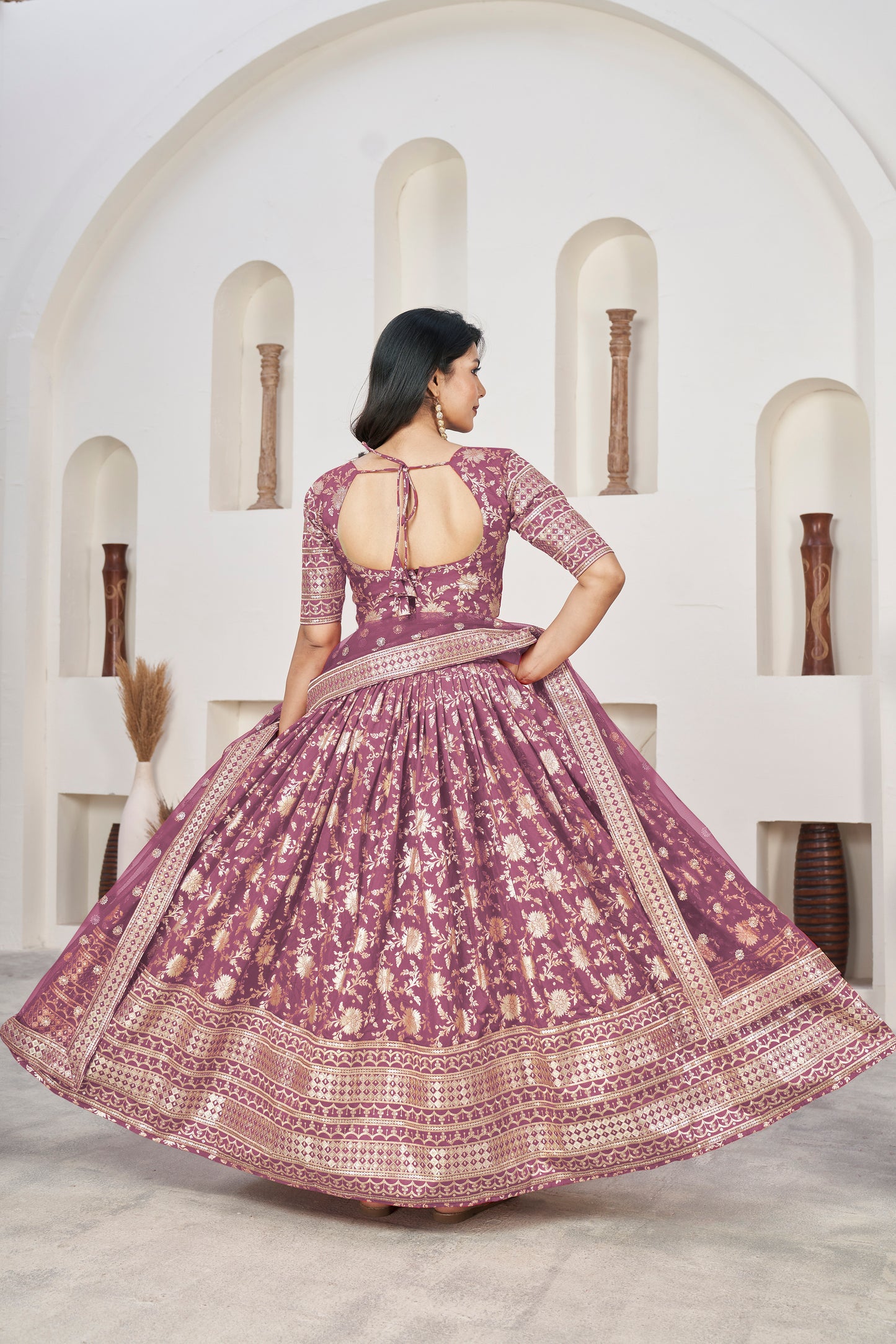 Mauve Gold Banarasi Style Lehenga Choli