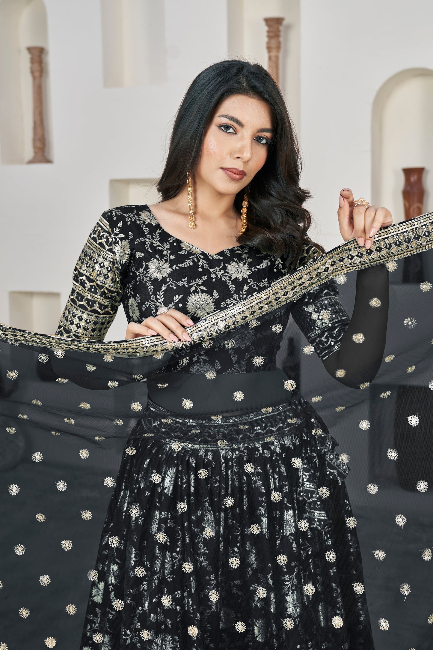 Aqua Blue Floral Embroidered Lehenga Set