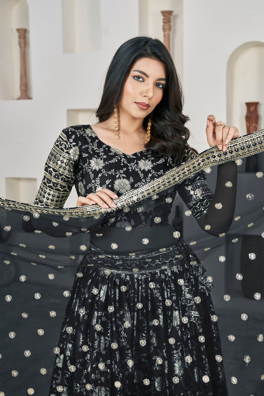 Aqua Blue Floral Embroidered Lehenga Set
