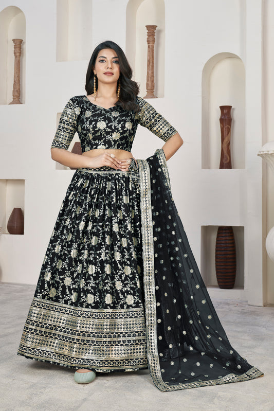 Aqua Blue Floral Embroidered Lehenga Set