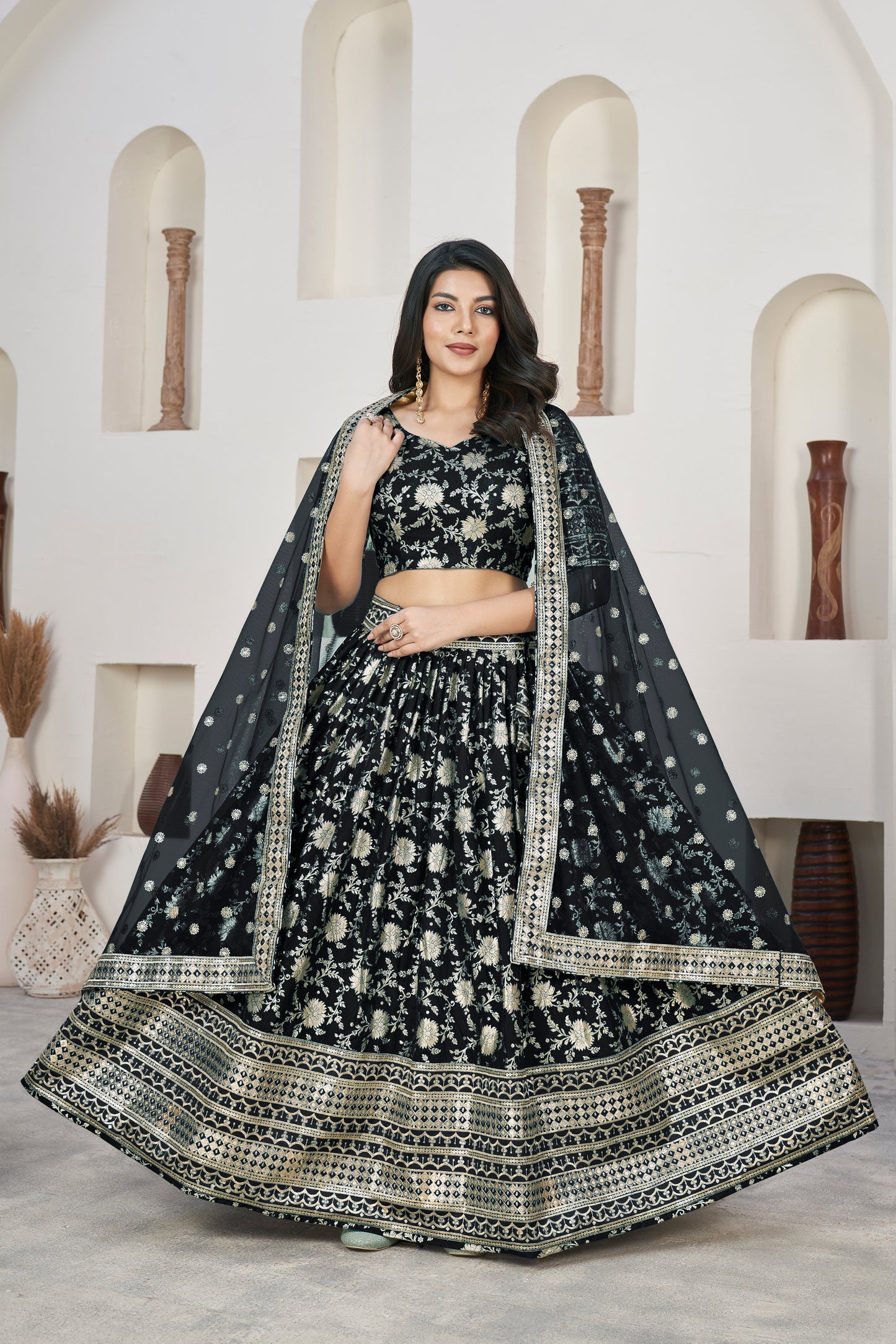Aqua Blue Floral Embroidered Lehenga Set