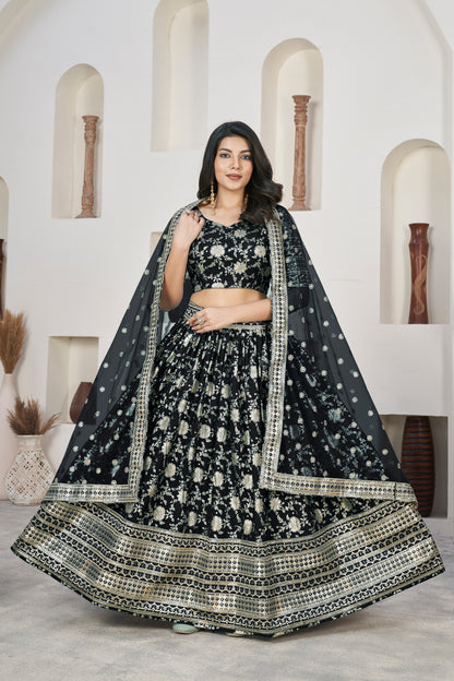 Aqua Blue Floral Embroidered Lehenga Set