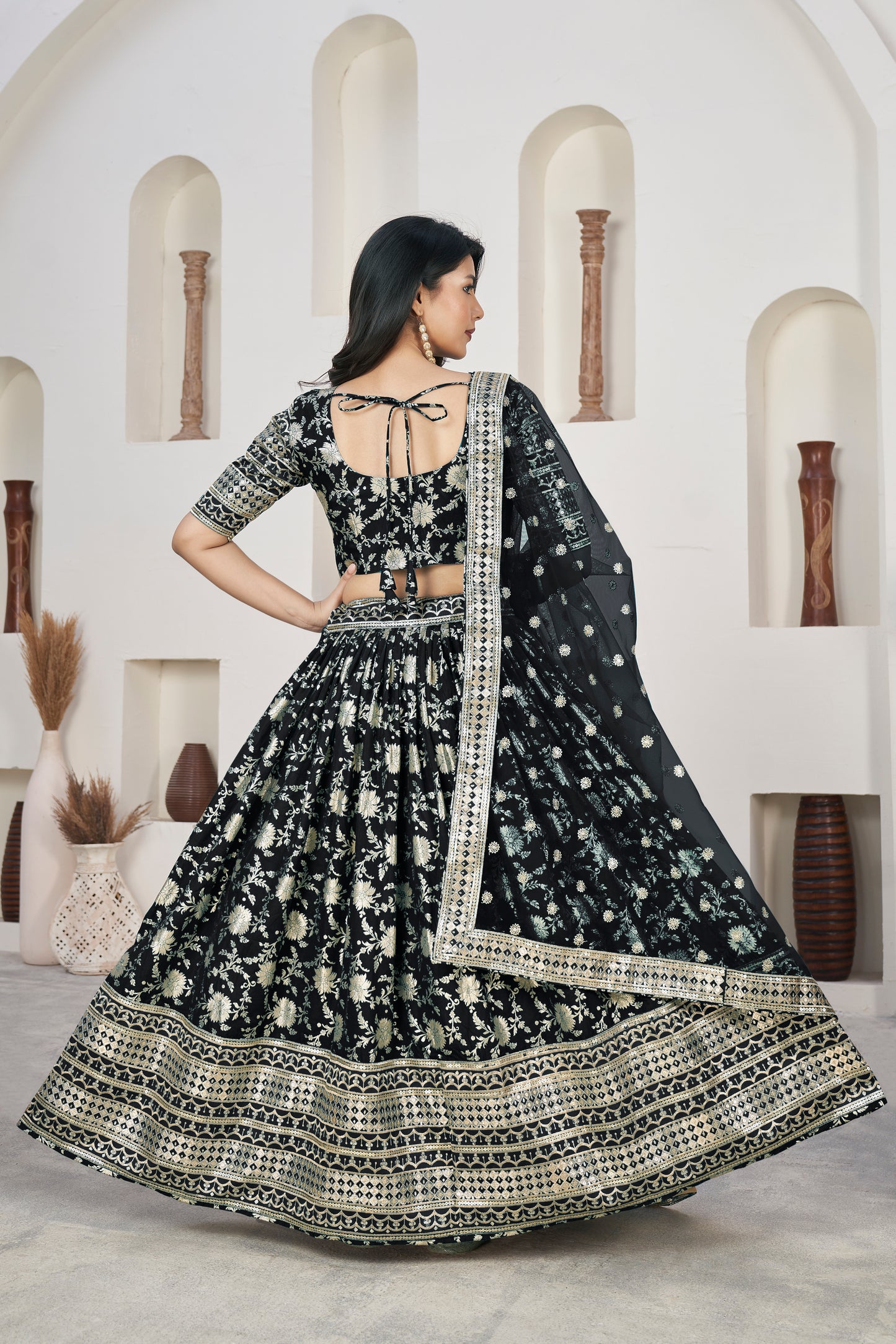 Aqua Blue Floral Embroidered Lehenga Set
