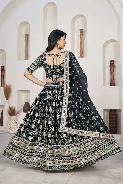 Aqua Blue Floral Embroidered Lehenga Set