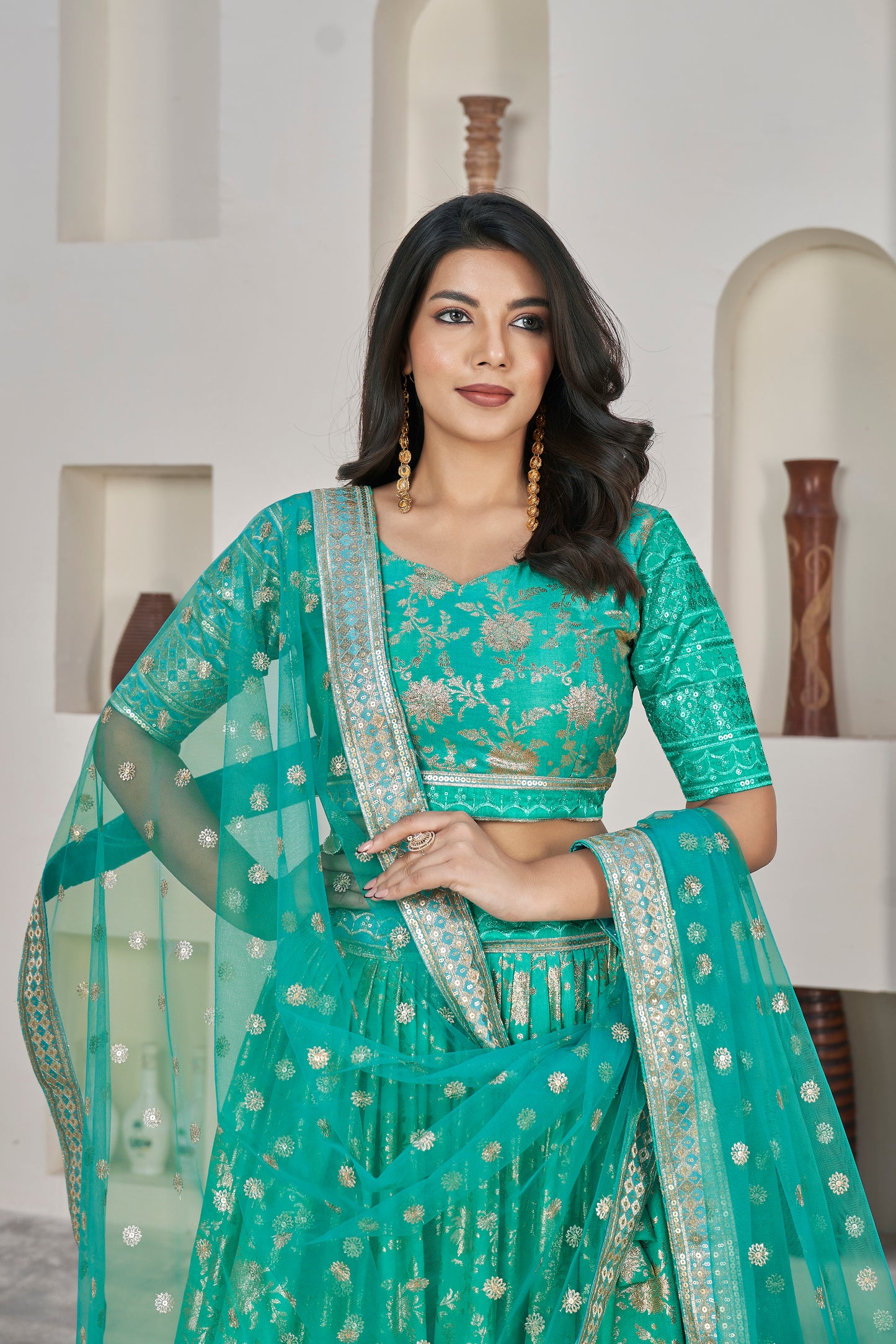 Sea Green Wedding Wear Lehenga Set