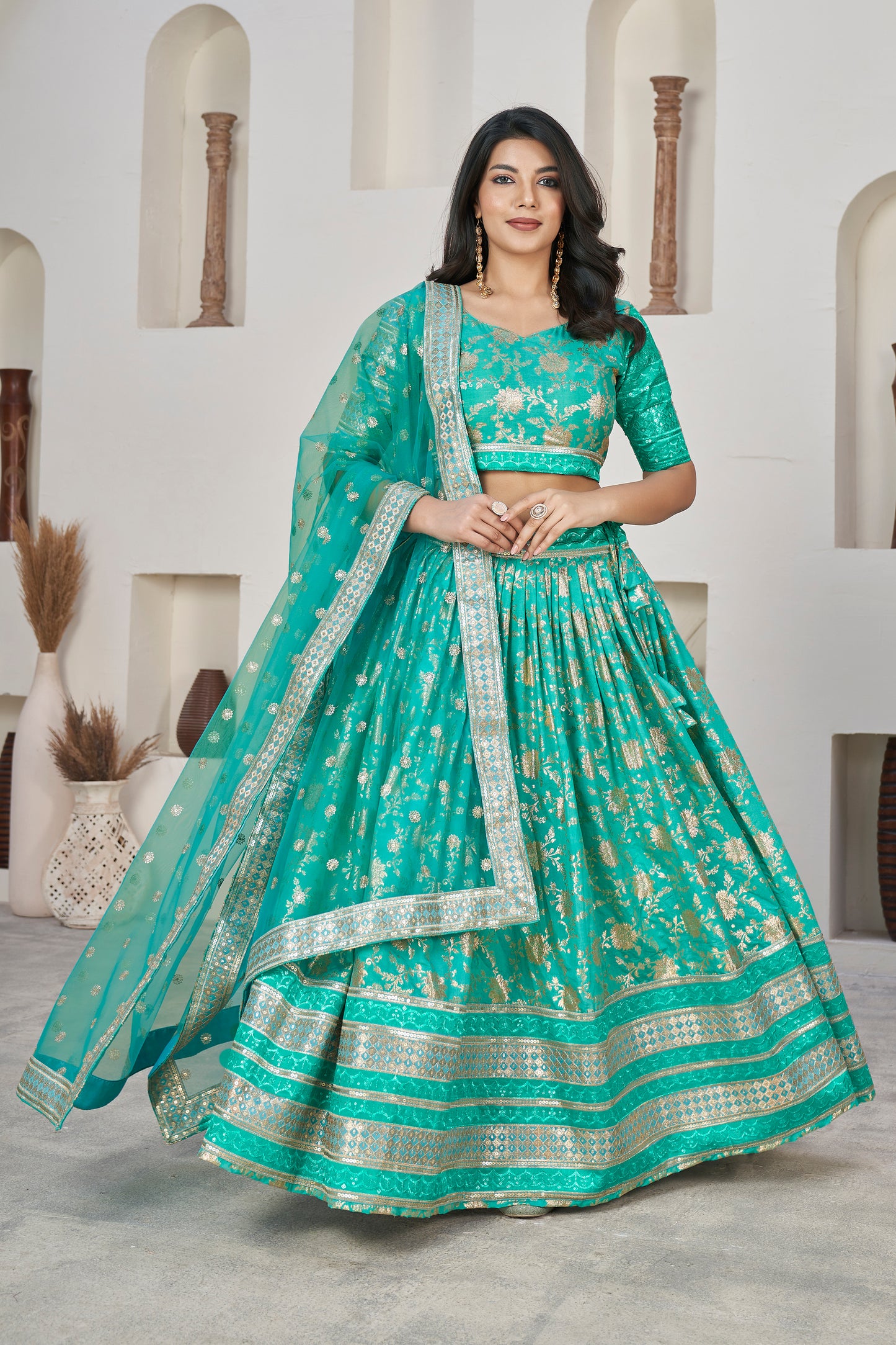 Sea Green Wedding Wear Lehenga Set