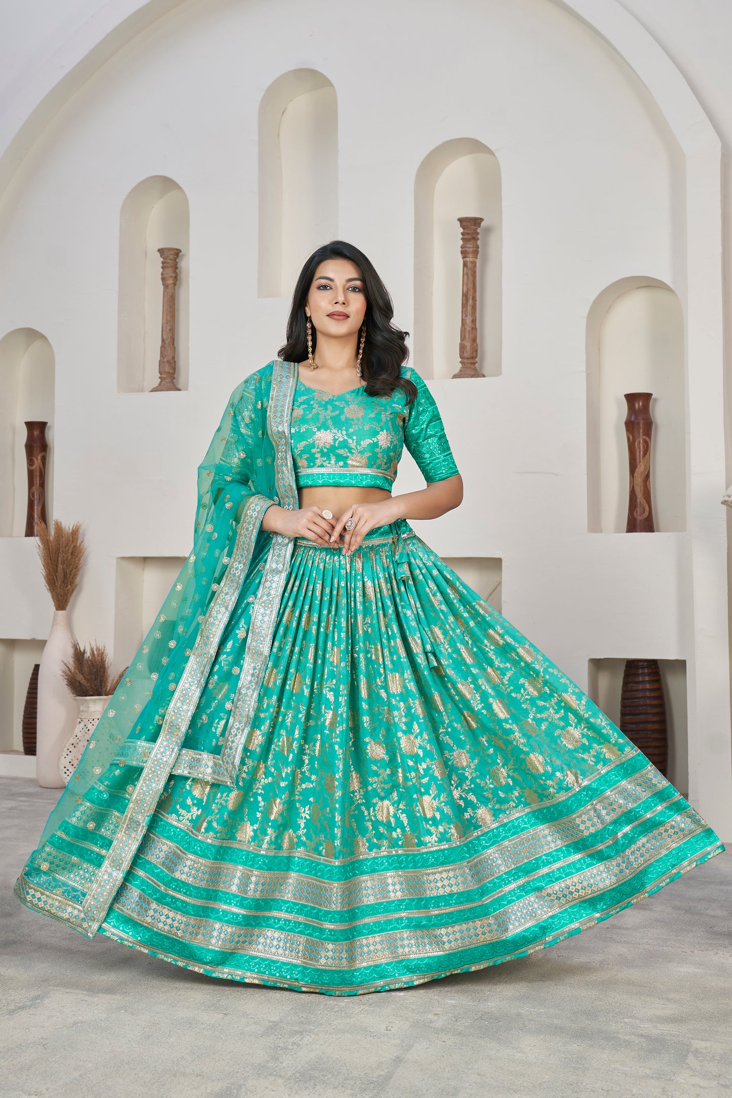 Sea Green Wedding Wear Lehenga Set