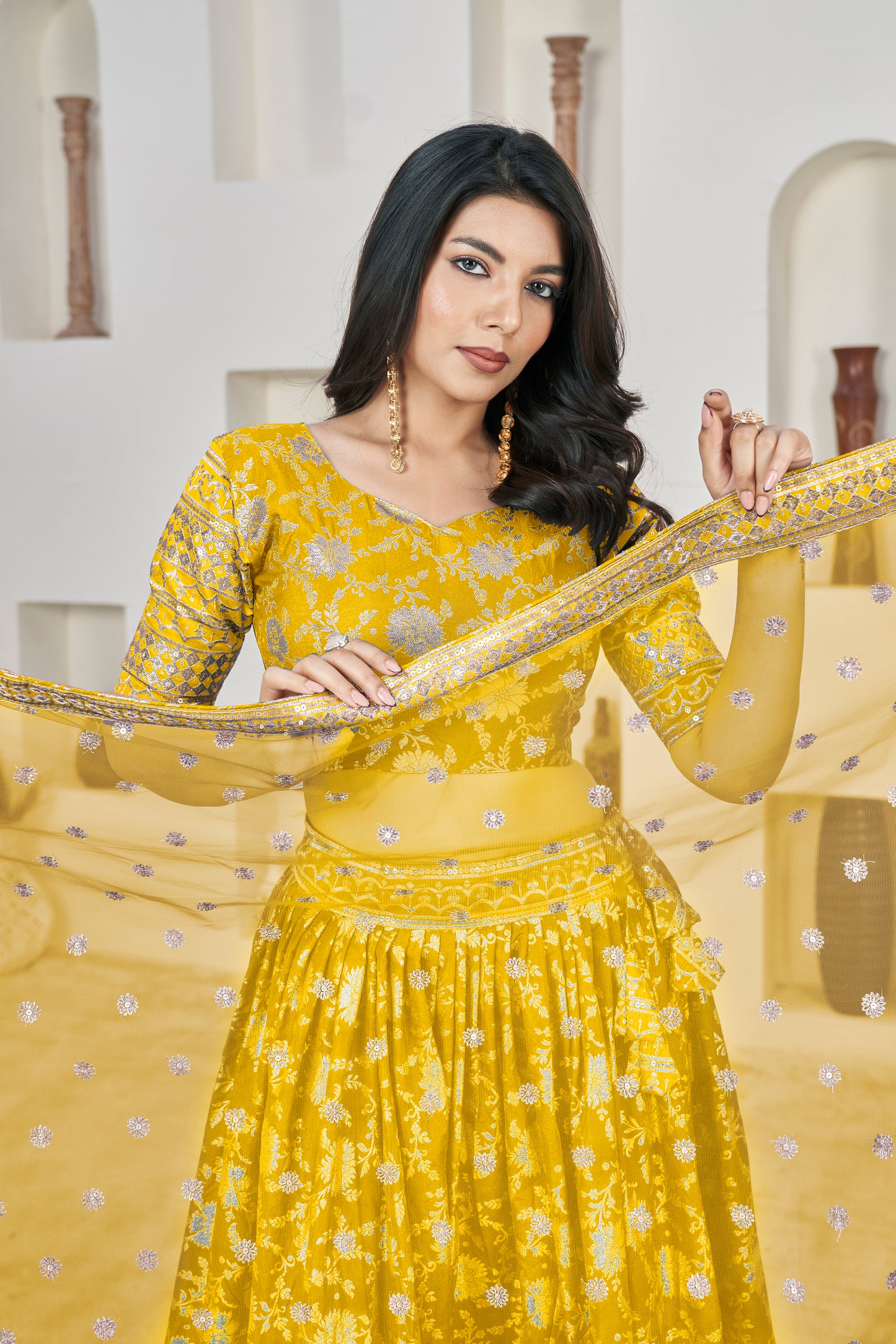 Blush Pink Floral Net Lehenga Choli