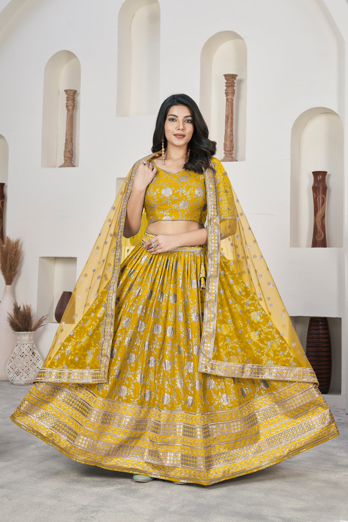 Blush Pink Floral Net Lehenga Choli