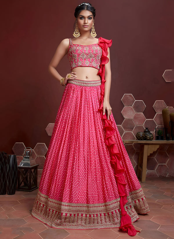 Pink Lehenga Digital Print and Heavy Embroidery with Savroski