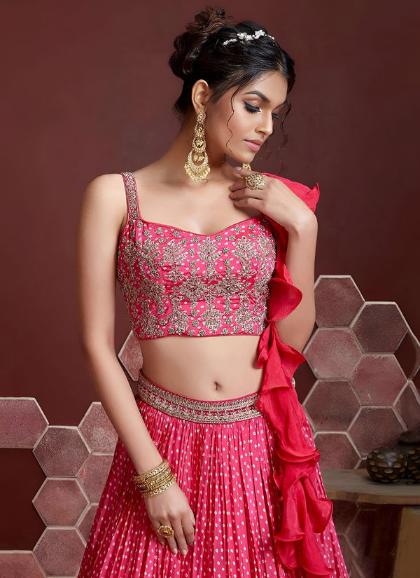Pink Lehenga Digital Print and Heavy Embroidery with Savroski