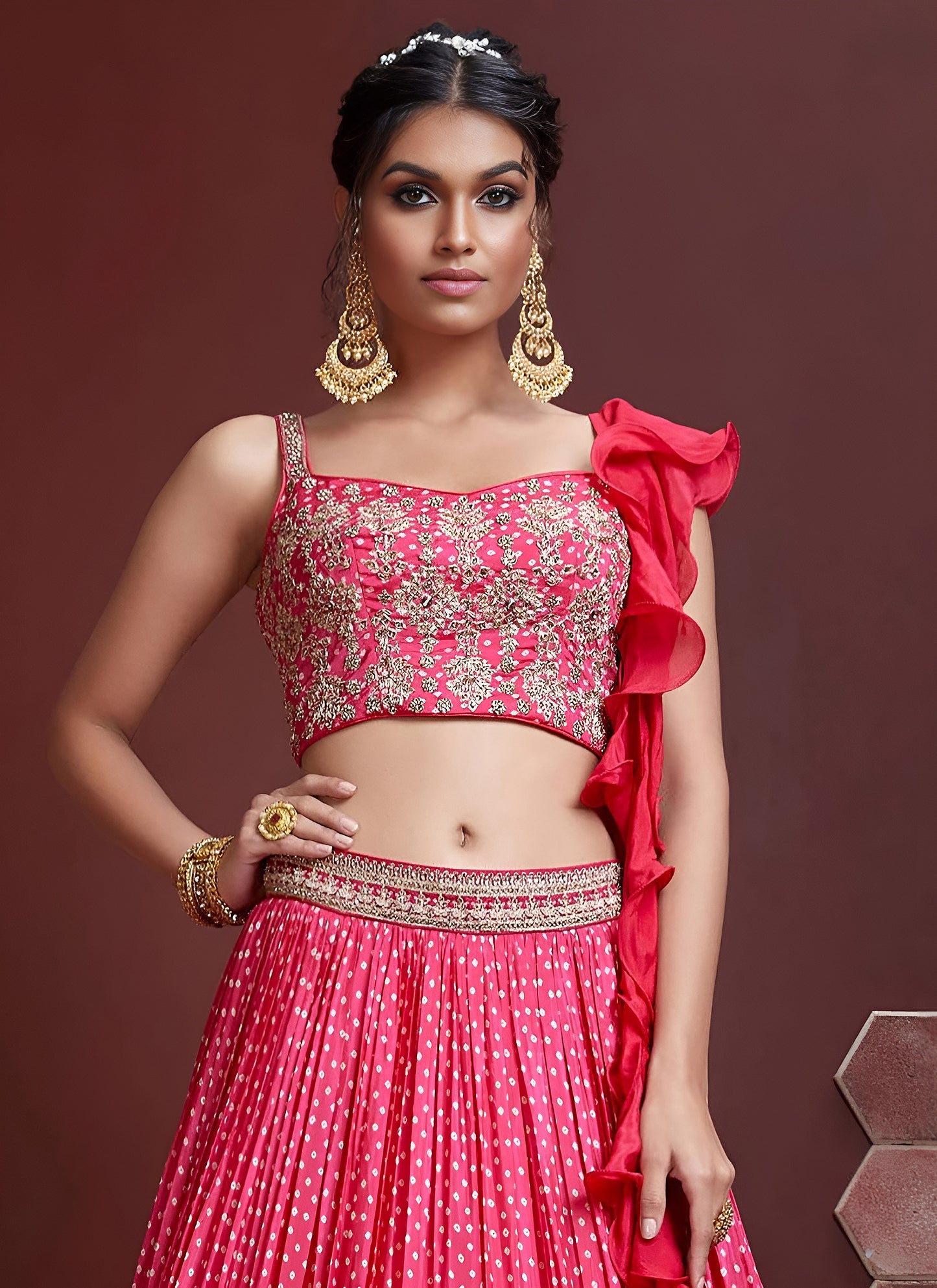 Pink Lehenga Digital Print and Heavy Embroidery with Savroski