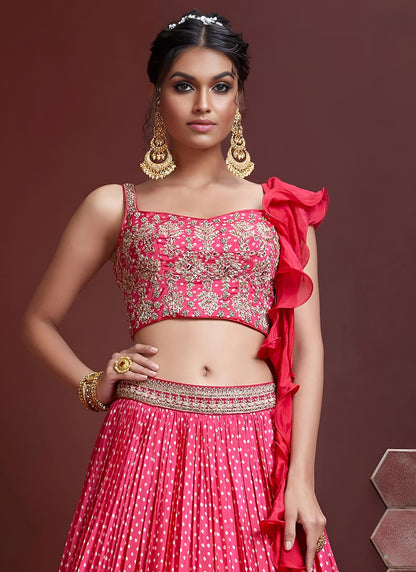 Pink Lehenga Digital Print and Heavy Embroidery with Savroski