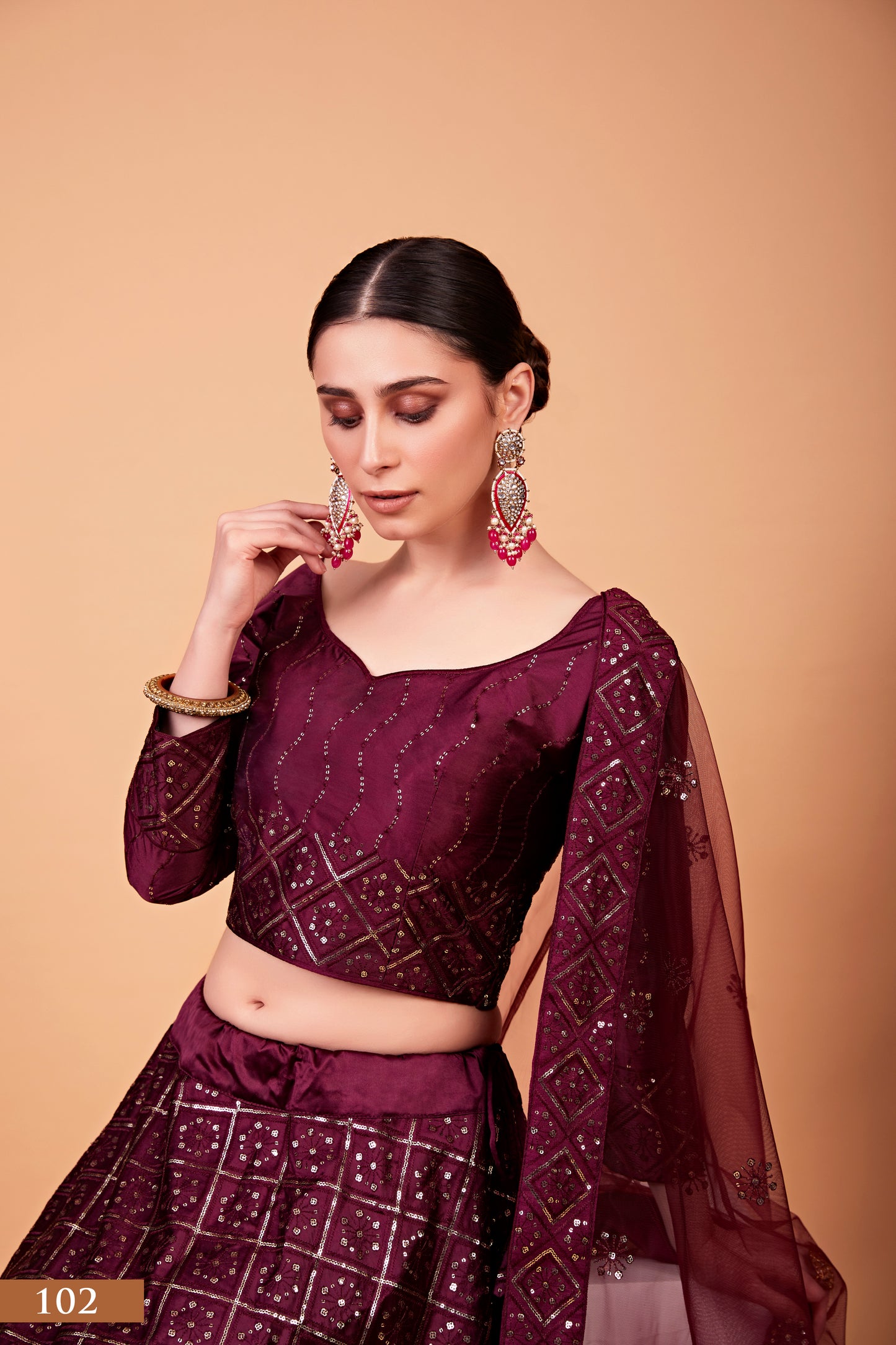 Burgundy Mirror Queen Lehenga