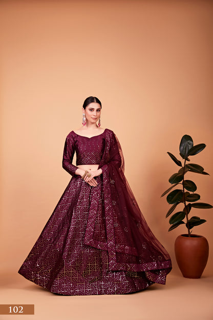 Burgundy Mirror Queen Lehenga