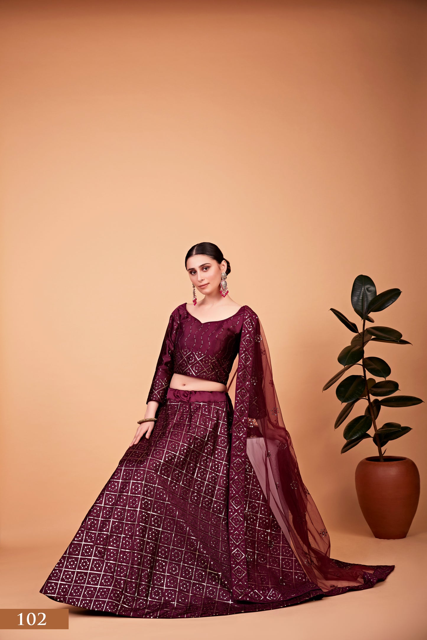 Burgundy Mirror Queen Lehenga