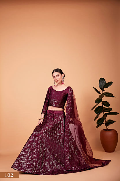Burgundy Mirror Queen Lehenga