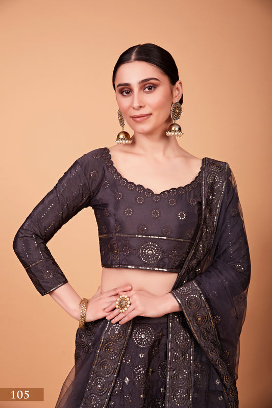 Midnight Grey Embroidered Designer Lehenga Choli