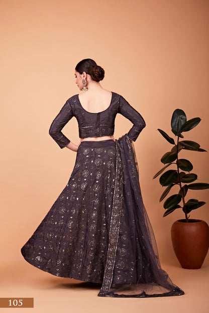 Midnight Grey Embroidered Designer Lehenga Choli