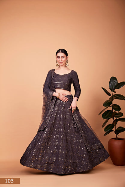 Midnight Grey Embroidered Designer Lehenga Choli