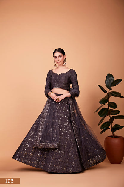 Midnight Grey Embroidered Designer Lehenga Choli