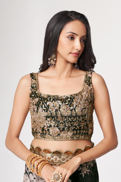 Captivating Black Floral Printed Organza Events Wear Saree