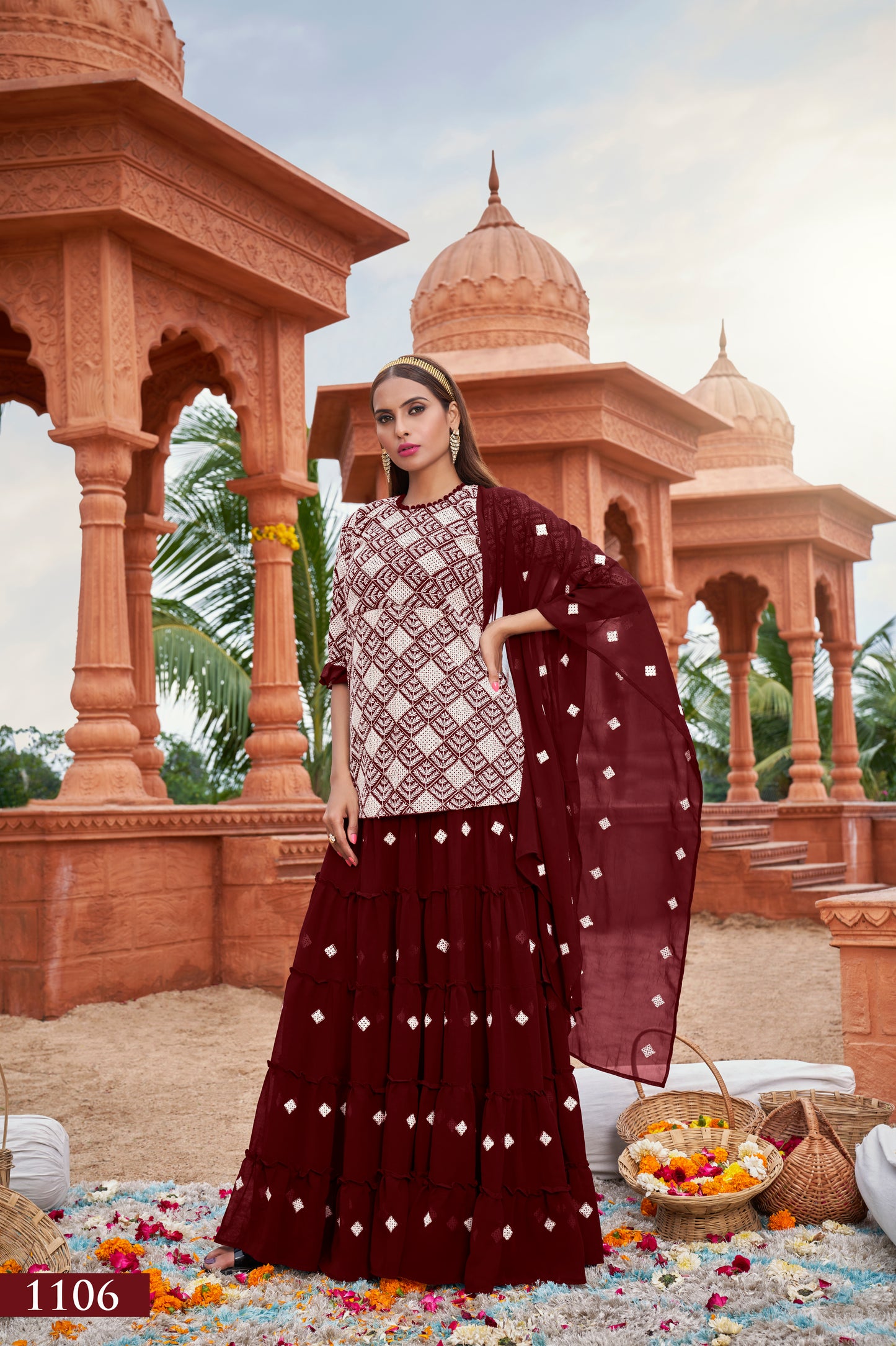 Noor Heritage Maroon Sharara